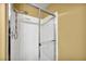 Bright shower featuring subway tile surround, and a modern shower head fixture at 8216 W Hammer Ln, Las Vegas, NV 89149