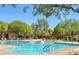 Large community pool offers a refreshing oasis with plenty of seating and mature trees at 10281 Wolves Den Ln, Las Vegas, NV 89178