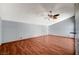 Bright bedroom features a ceiling fan, hardwood floors, and ample natural light at 2017 Plaza De Cielo, Las Vegas, NV 89102