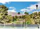 Community tennis courts, lush greenery and mountain views with Las Vegas skyline in the background at 2017 Plaza De Cielo, Las Vegas, NV 89102