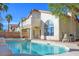 Beautiful backyard pool featuring a built-in spa, tanning ledge, and ample space for outdoor relaxation and entertainment at 3000 Waterview Dr, Las Vegas, NV 89117