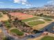 Scenic aerial view of golf course, highlighting the community's lush landscaping and mountain views at 3032 Bonnie Rock Dr, Las Vegas, NV 89134
