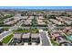 Wide aerial shot of a community featuring orderly homes, lush greenery, and neat streets against a backdrop of a clear skyline at 351 Nativo Ave, North Las Vegas, NV 89031