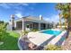 Beautiful backyard features a sparkling pool, well-maintained landscaping, and a covered patio area at 3684 Mooncrest Cir, Las Vegas, NV 89129