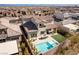 Aerial view of a home with a private backyard pool and patio area, perfect for outdoor entertaining at 421 Malpaso St, Las Vegas, NV 89138