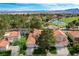 Breathtaking aerial view showcasing the community with a pool, golf course, and mountain views at 8221 Crow Valley Ln, Las Vegas, NV 89113