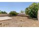 Home's rear exterior boasts a concrete patio, desert landscaping, mature trees, and a block wall at 9001 Picket Fence Ave, Las Vegas, NV 89143