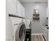 Well-organized laundry room with white cabinets, modern appliances, and ample countertop space at 9421 Queen Charlotte Dr, Las Vegas, NV 89145