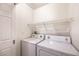 Convenient laundry room includes a washer, dryer, and overhead wire rack at 1425 Bow Creek Ct, Las Vegas, NV 89128