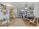 Eat-in kitchen featuring a mix of retro cabinets, linoleum floors and dining area at 1674 Palma Vista Ave, Las Vegas, NV 89169