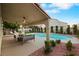 Inviting backyard with a covered patio, lounge seating, and a sparkling pool at 193 Jeri Dr, Henderson, NV 89074