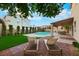 Landscaped backyard with a private pool, covered patio, and lounge chairs for relaxing at 193 Jeri Dr, Henderson, NV 89074