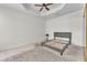 Bedroom featuring a ceiling fan, carpeted floors, and a bed frame with a headboard at 465 Indigo Springs St, Henderson, NV 89014