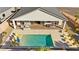 Aerial view of the sparkling pool and patio area, ideal for entertaining and leisure at 1357 Manassas Rdg Rdg, Mesquite, NV 89027