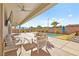 Beautiful backyard oasis with a sparkling pool, outdoor seating, and desert landscaping at 1357 Manassas Rdg Rdg, Mesquite, NV 89027