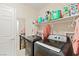 Efficient laundry room equipped with modern washer, dryer and ample shelf space at 19 Dryden Park Ave, Las Vegas, NV 89148