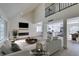 Bright living room with high ceilings, modern fireplace, and open floor plan leading to kitchen and dining areas at 2671 Diamante Cir, Las Vegas, NV 89121