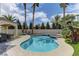 A backyard pool and spa surrounded by mature palm trees offers a relaxing desert oasis at 3005 Stern Dr, Las Vegas, NV 89117