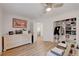 Bright office space featuring a large window, a ceiling fan, a closet, and neutral colors at 3091 Via Del Corso, Henderson, NV 89052