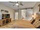 A main bedroom with a sliding barn door leading to the ensuite bathroom at 435 Piute Valley Ct, Henderson, NV 89012