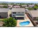 Birds eye view of the property with its private pool, covered patio and proximity to neighborhood at 7857 Midnight Ride St, Las Vegas, NV 89131