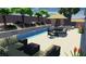 Contemporary backyard rendering featuring a pool, spa, and outdoor seating area at 8041 Villa Rosarito St, Las Vegas, NV 89131