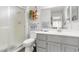 Bright bathroom featuring a glass shower, toilet and modern vanity at 9445 Grand Mesa Dr, Las Vegas, NV 89134