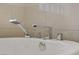 Close-up of modern chrome faucet fixtures on a freestanding bathtub at 11249 Revelry Ln, Las Vegas, NV 89138