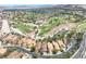 Aerial view of a residential neighborhood near a golf course with lake views; community living at its finest at 12 Via Ravello, Henderson, NV 89011