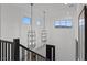 Modern staircase landing with stylish pendant lights and scenic windows at 754 Spirit Lake St, Las Vegas, NV 89138