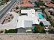Aerial view of a well-manicured lawn, inviting pool, and a spacious circular driveway at 7575 Coley Ave, Las Vegas, NV 89117