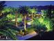 Extensive driveway with palm trees and landscaping leads to the home in this nighttime shot at , Henderson, NV 89012