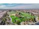Scenic aerial view of the lush green golf course surrounded by palm trees in the community at 1125 Via Canale Dr, Henderson, NV 89011