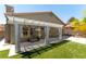 Backyard featuring covered patio, artificial grass, and comfortable outdoor seating at 3300 Uribe St, Las Vegas, NV 89129