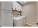 Convenient laundry room with modern washer and dryer, and ample cabinet space at 3365 Moon Eclipse St, North Las Vegas, NV 89032
