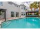 Beautiful pool and spa area, set against the backdrop of a well-maintained home and covered patio at 44 Tamarron Cliffs St, Las Vegas, NV 89148