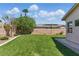 The backyard offers a well-maintained lawn, privacy wall, and plenty of space to relax at 8114 Lapis Harbor Ave, Las Vegas, NV 89117