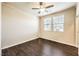 Bedroom with ceiling fan, two windows, and decorative LED lights around ceiling at 9655 Shadow Cliff Ave, Las Vegas, NV 89166