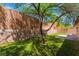 Secluded backyard with a mature shade tree and artificial grass at 10259 Wolves Den Ln, Las Vegas, NV 89178