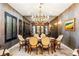 Dining room showcasing an ornate china cabinet, chandelier, and textured wallpaper at 1200 Dry Point Ct, Las Vegas, NV 89144