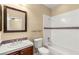 This well-lit bathroom features a shower-tub combo and a single sink vanity at 17 Morninglow Pass, Henderson, NV 89052