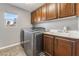 This laundry room features a sink, storage cabinets and a new washer and dryer at 4200 Scott Peak Ct, Las Vegas, NV 89129