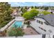 Inviting backyard featuring a sparkling pool, spa, mature landscaping, and a well-maintained stucco home exterior at 5741 S Pearl St, Las Vegas, NV 89120