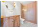Stylish bathroom featuring a vessel sink and modern shower with pink tiling at 5741 S Pearl St, Las Vegas, NV 89120