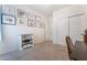 Spare bedroom with carpeted floors, closet, and unique wooden shelving at 7559 Chambery Cove Ct, Las Vegas, NV 89123