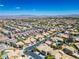 Panoramic aerial shot of a residential neighborhood featuring tan homes, tile roofs, and green landscaping at 81 Alpine Bay Ave, Las Vegas, NV 89148