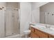 Clean bathroom featuring a walk-in shower and vanity with sink at 81 Alpine Bay Ave, Las Vegas, NV 89148