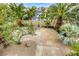 Well-manicured front yard with palm trees, pathway, and desert landscaping at 9966 Mystic Moss St, Las Vegas, NV 89183