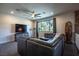 This living room offers a large sectional, modern fixtures, and exterior views at 12124 Kite Hill Ln, Las Vegas, NV 89138