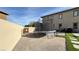Backyard with trampoline, small playhouse and stone landscaping at 12428 Lincoln Creek Ave, Las Vegas, NV 89138